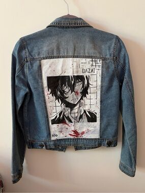 Custom Painted Bungo Stray Dogs Dazai Jean Jacket Grunge Anime Streetwear